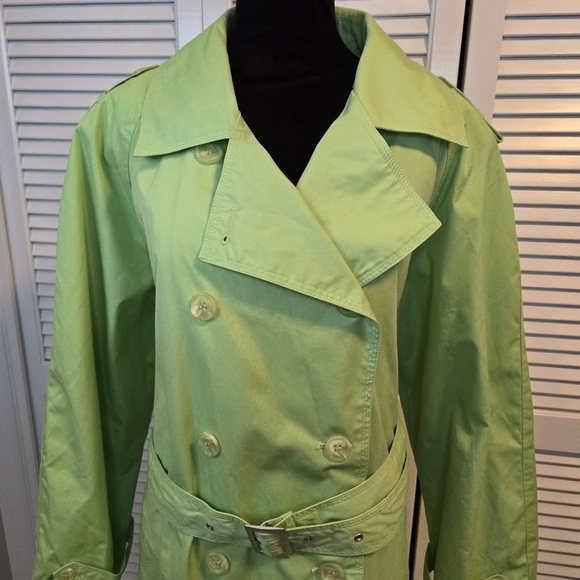 Jessica London Size 22W Long Trench Coat Removable Liner LIME GREEN BELTED - Picture 2 of 10